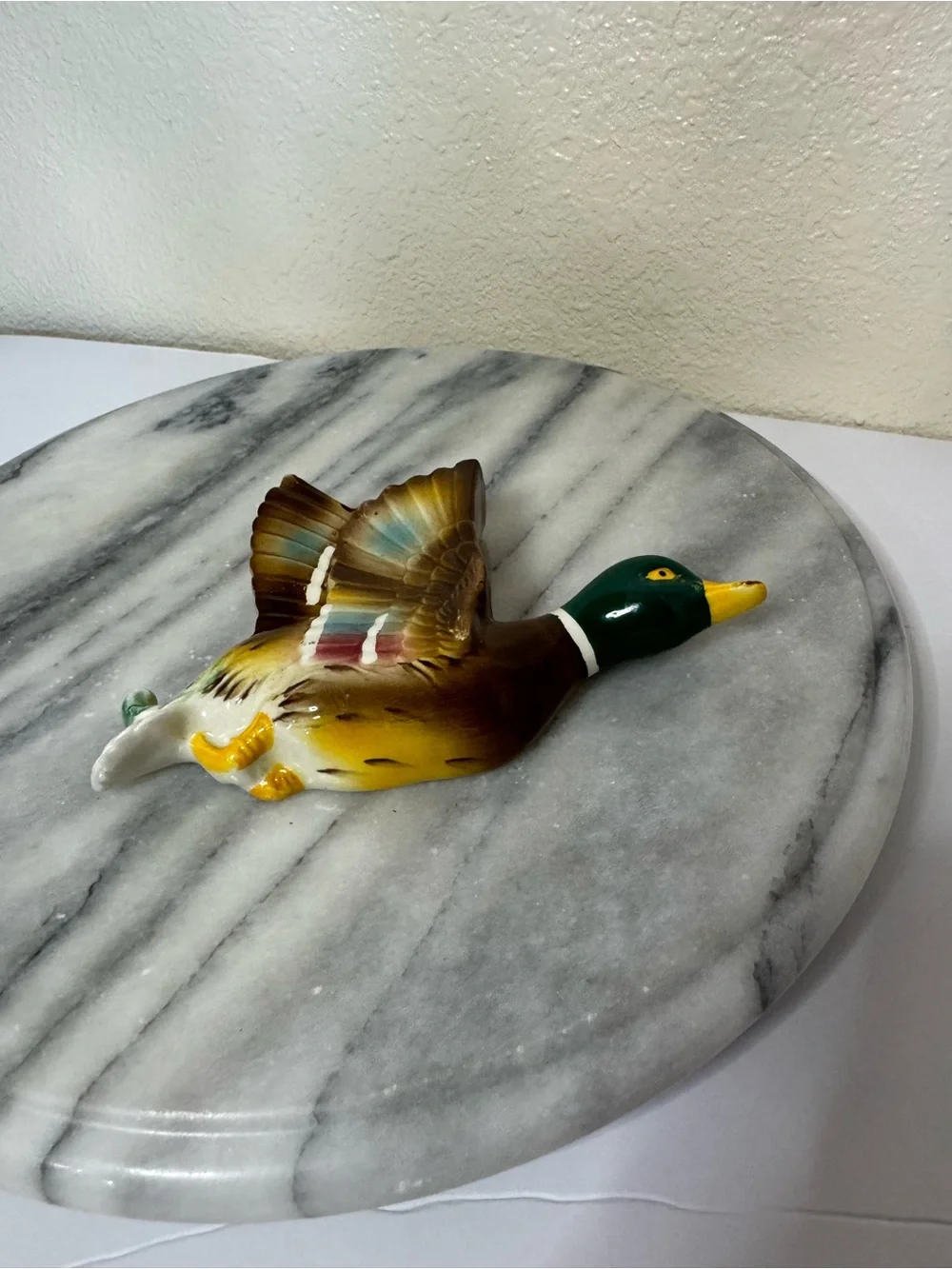Vintage Hand-Painted Flying Mallard Wall Pocket Decor - Green/Brown